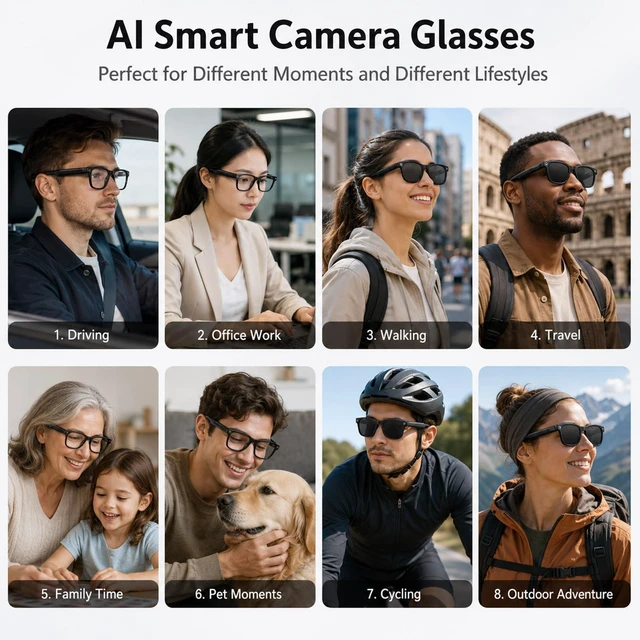 Alt view image 7 of 7 - 13MP AI Smart Glasses with Camera, Photo, Video,Open-Ear Audio 13MP Photos, Hands-Free Video, AI Assistant, Real-Time Translation, Object & Landmark Recognition, Open-Ear Audio & Calls