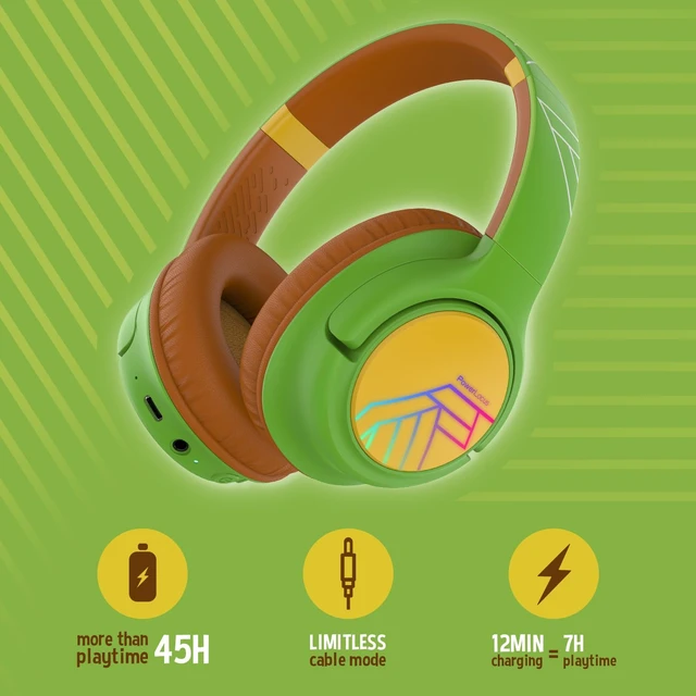Alt view image 2 of 7 - Kids Headphones Wireless, 74/85/94dB Volume Limit, 45H Playtime LED Lights, Bluetooth Kids Headphones Over Ear, Foldable with Microphone, Sharing Function for iPad/Travel/Tablet/PC