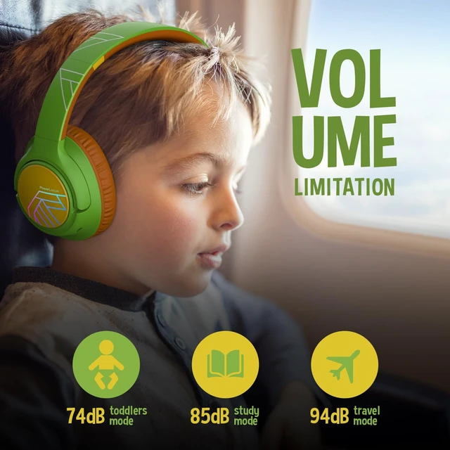 Alt view image 4 of 7 - Kids Headphones Wireless, 74/85/94dB Volume Limit, 45H Playtime LED Lights, Bluetooth Kids Headphones Over Ear, Foldable with Microphone, Sharing Function for iPad/Travel/Tablet/PC