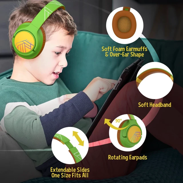 Alt view image 5 of 7 - Kids Headphones Wireless, 74/85/94dB Volume Limit, 45H Playtime LED Lights, Bluetooth Kids Headphones Over Ear, Foldable with Microphone, Sharing Function for iPad/Travel/Tablet/PC