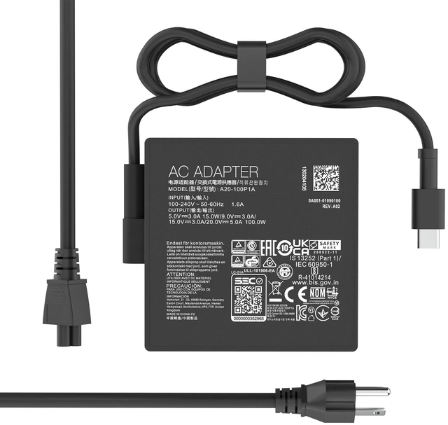 Main image of 100W USB C Laptop Charger for Asus Rog Zenbook Vivobook A20-100P1A Compatible with Asus Zenbook Chromebook ROG Flow Z13 GZ301ZE GZ301ZE-LC175W X13 14 14X USB-C Adapter
