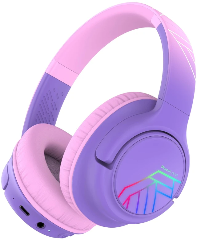Main image of Kids Headphones Wireless, 74/85/94dB Volume Limit, 45H Playtime LED Lights, Bluetooth Kids Headphones Over Ear, Foldable with Microphone, Sharing Function for iPad/Travel/Tablet/PC