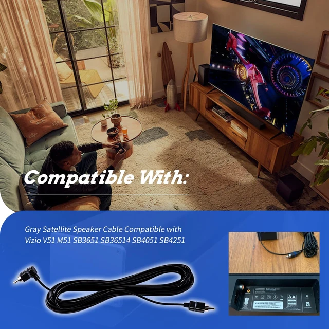 Alt view image 2 of 7 - Gray Satellite Speaker Cable,Plug and Play,24.4 Feet,1Pc Fit for Vizio V51 M51 SB3651 SB36514 SB4051 SB4251 Sound Bar Satellite Speakers (Gray)