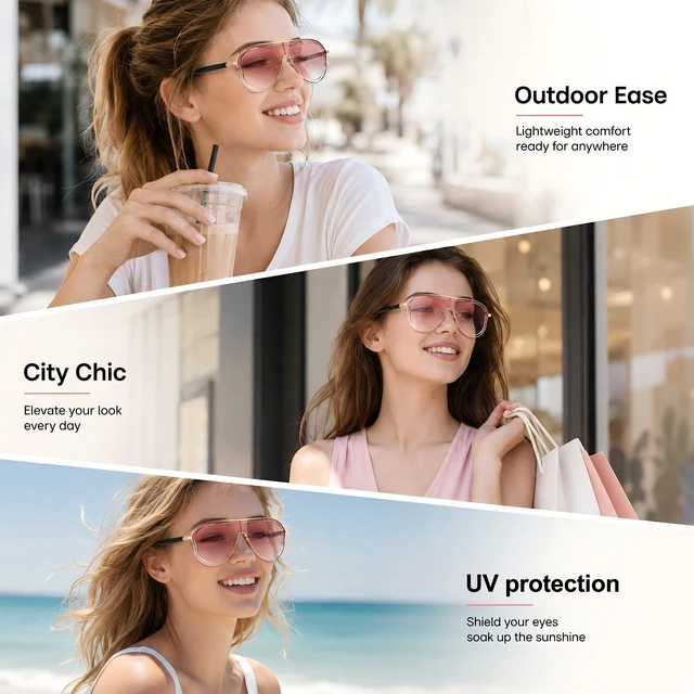 Alt view image 7 of 7 - Smart Glasses for Women, Open-Ear Bluetooth Sunglasses, Touch Control Pink UV lenses, temple sensors for auto-on when worn, 6H battery for commuting, travel, vacations and everyday outdoor use