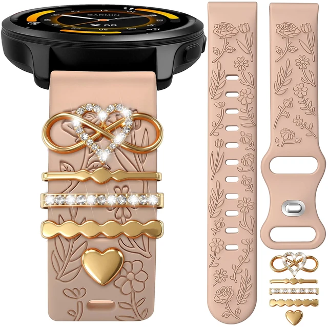 Main image of Silicone Band Compatible with Garmin Venu 4 41mm/Venu 3S/Vivoactive 4S/Venu 2S, 18mm Replacement Strap for Vivomove 3S/Forerunner 255S/265S with Decorative Charms Accessories Women