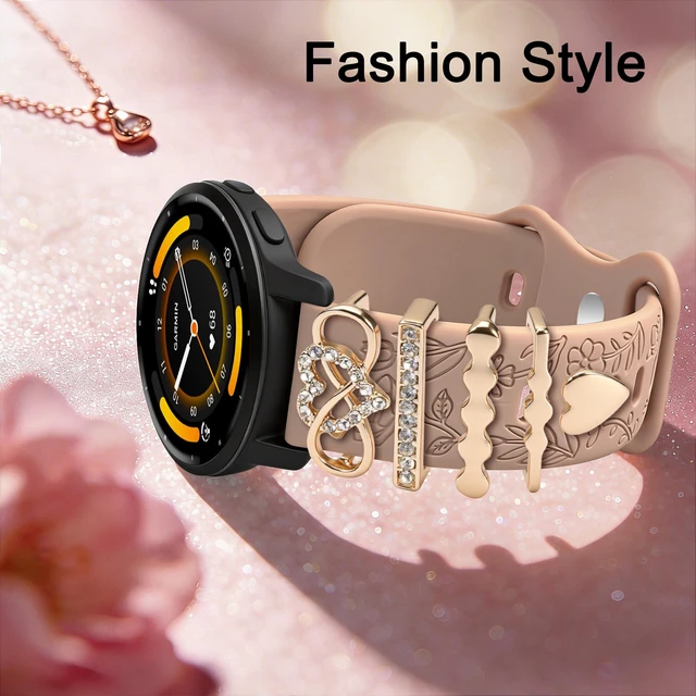 Alt view image 3 of 7 - Silicone Band Compatible with Garmin Venu 4 41mm/Venu 3S/Vivoactive 4S/Venu 2S, 18mm Replacement Strap for Vivomove 3S/Forerunner 255S/265S with Decorative Charms Accessories Women