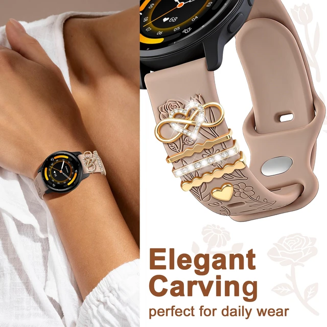 Alt view image 2 of 7 - Silicone Band Compatible with Garmin Venu 4 41mm/Venu 3S/Vivoactive 4S/Venu 2S, 18mm Replacement Strap for Vivomove 3S/Forerunner 255S/265S with Decorative Charms Accessories Women