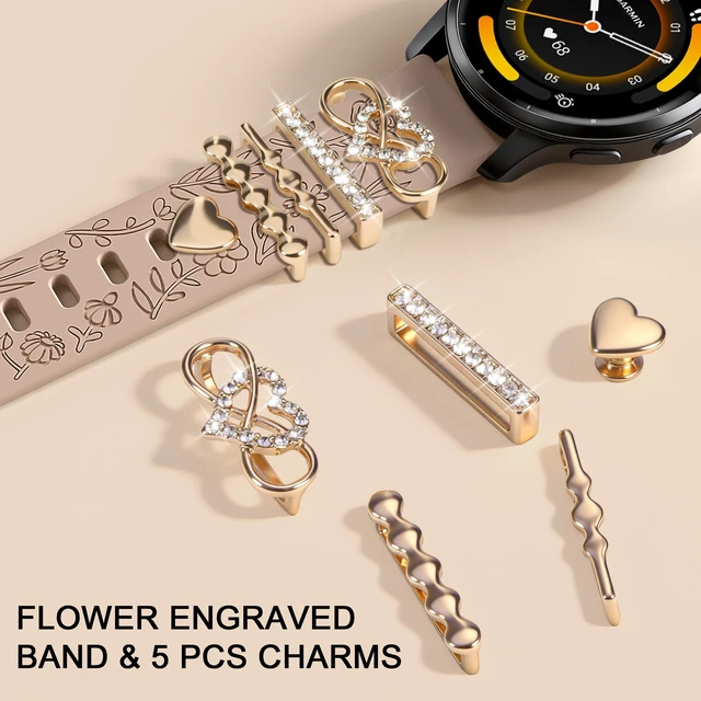 Alt view image 4 of 7 - Silicone Band Compatible with Garmin Venu 4 41mm/Venu 3S/Vivoactive 4S/Venu 2S, 18mm Replacement Strap for Vivomove 3S/Forerunner 255S/265S with Decorative Charms Accessories Women