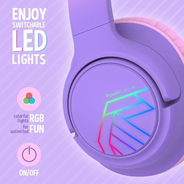 Alt view image 3 of 7 - Kids Headphones Wireless, 74/85/94dB Volume Limit, 45H Playtime LED Lights, Bluetooth Kids Headphones Over Ear, Foldable with Microphone, Sharing Function for iPad/Travel/Tablet/PC