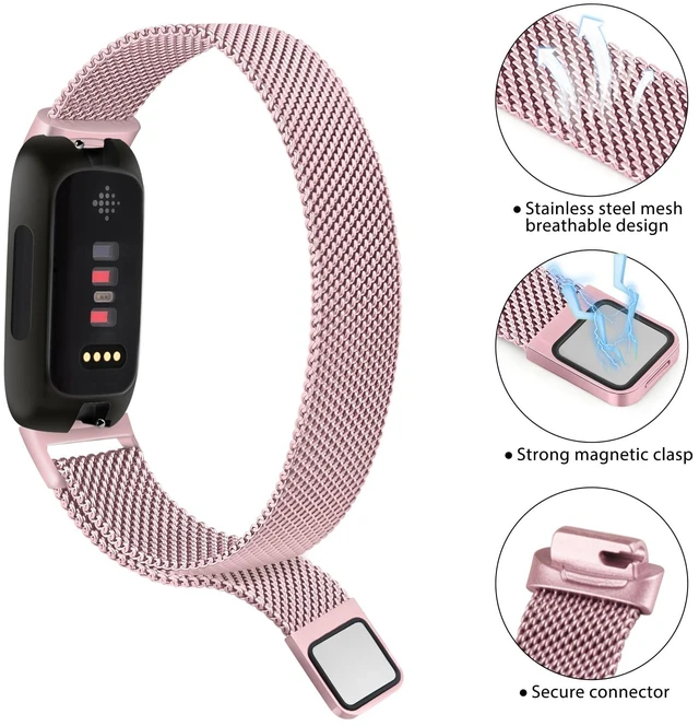 Alt view image 3 of 7 - Mesh Metal Band Compatible with Fitbit Inspire 3 Band, Stainless Steel Adjustable Loop Strap Women Men Replacement Bands for Inspire 3 Health &-Fitness-Tracker