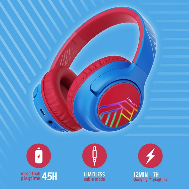 Alt view image 2 of 7 - Kids Headphones Wireless, 74/85/94dB Volume Limit, 45H Playtime LED Lights, Bluetooth Kids Headphones Over Ear, Foldable with Microphone, Sharing Function for iPad/Travel/Tablet/PC
