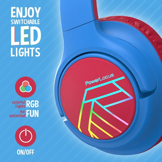 Alt view image 3 of 7 - Kids Headphones Wireless, 74/85/94dB Volume Limit, 45H Playtime LED Lights, Bluetooth Kids Headphones Over Ear, Foldable with Microphone, Sharing Function for iPad/Travel/Tablet/PC