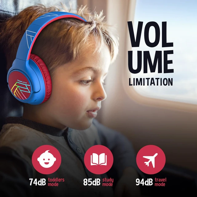 Alt view image 4 of 7 - Kids Headphones Wireless, 74/85/94dB Volume Limit, 45H Playtime LED Lights, Bluetooth Kids Headphones Over Ear, Foldable with Microphone, Sharing Function for iPad/Travel/Tablet/PC