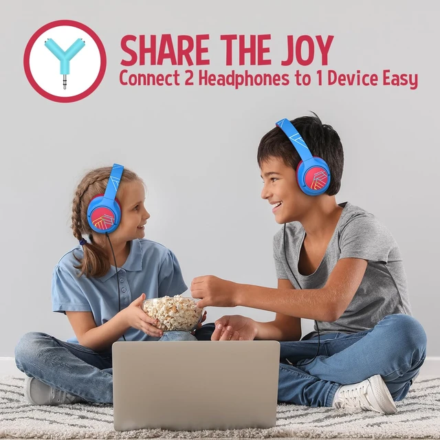 Alt view image 6 of 7 - Kids Headphones Wireless, 74/85/94dB Volume Limit, 45H Playtime LED Lights, Bluetooth Kids Headphones Over Ear, Foldable with Microphone, Sharing Function for iPad/Travel/Tablet/PC