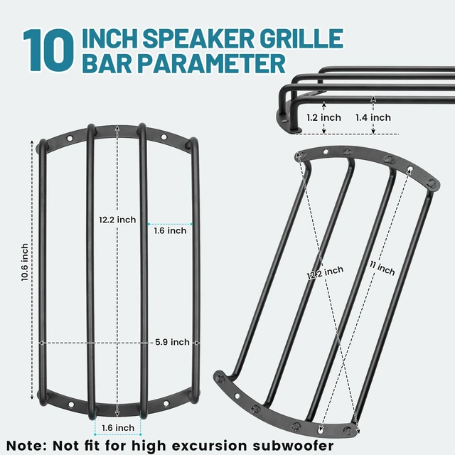 Alt view image 2 of 7 - 10 Inch Metal Subwoofer Grill, 4 bar Audio Speaker Grill Cover Protector, 10 Inch Black Car Bar Grille Sub Grill Cover, 10 Inch 4 Bar Loudspeaker Grill 2PCS