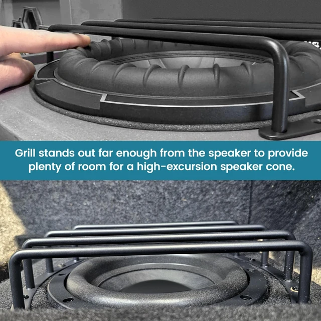 Alt view image 5 of 7 - 10 Inch Metal Subwoofer Grill, 4 bar Audio Speaker Grill Cover Protector, 10 Inch Black Car Bar Grille Sub Grill Cover, 10 Inch 4 Bar Loudspeaker Grill 2PCS
