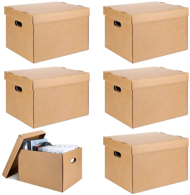 Main image of 5 Pcs 15 x 12 x 10 Inch Archival Storage Cartons Acid Free Bulk Buffered Corrugated Board Ready-to-assemble Photo Storage Box with Removable Lid for Storing Documents Magazines Cards