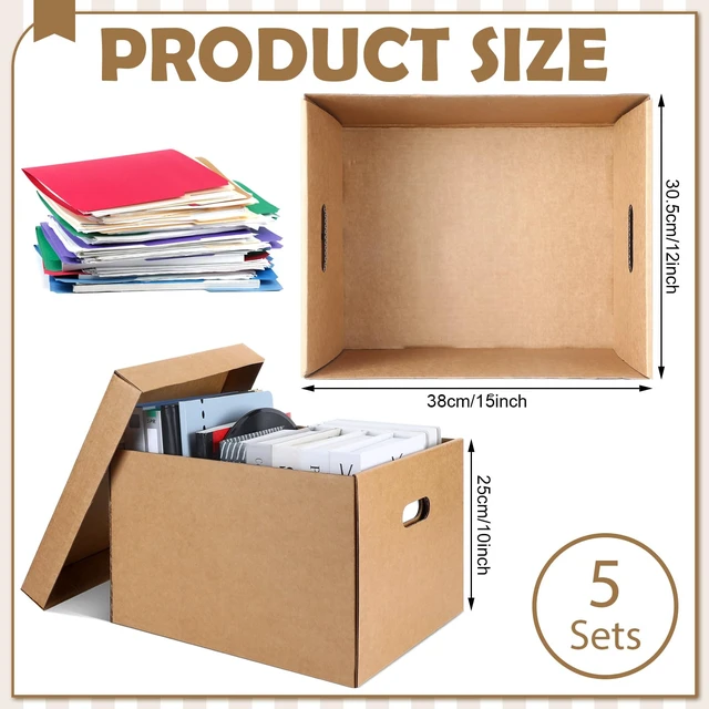 Alt view image 2 of 6 - 5 Pcs 15 x 12 x 10 Inch Archival Storage Cartons Acid Free Bulk Buffered Corrugated Board Ready-to-assemble Photo Storage Box with Removable Lid for Storing Documents Magazines Cards