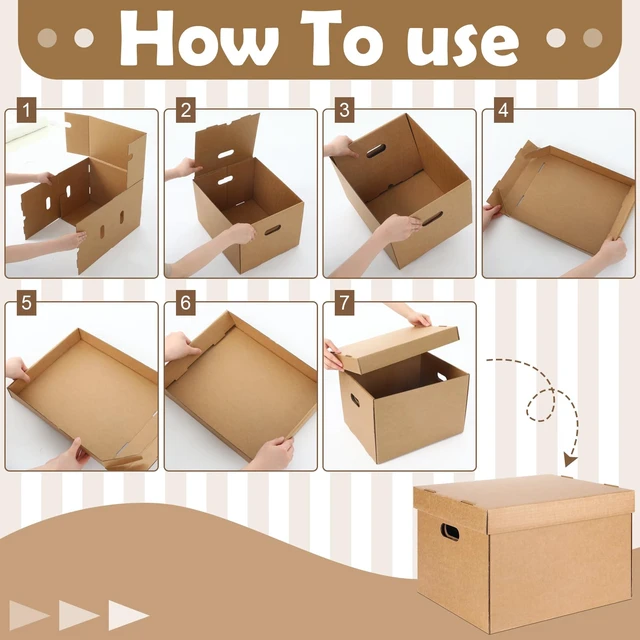 Alt view image 3 of 6 - 5 Pcs 15 x 12 x 10 Inch Archival Storage Cartons Acid Free Bulk Buffered Corrugated Board Ready-to-assemble Photo Storage Box with Removable Lid for Storing Documents Magazines Cards
