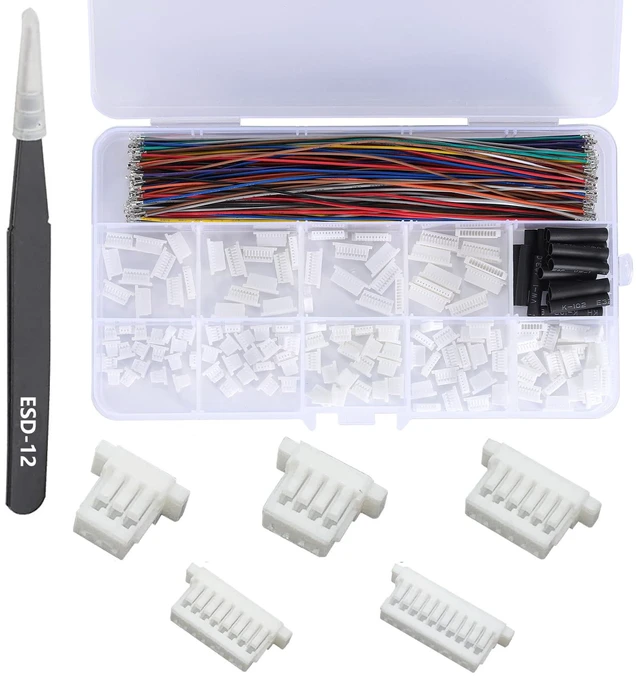 Main image of JST SH 1.0mm Connector Kit with Cables, 3-12Pin Housing JST Adapter 3-12Pin JST SH plastic housings, 28AWG 150mm pre-crimped colorful wires, Complete wiring kit for FPV flight controller