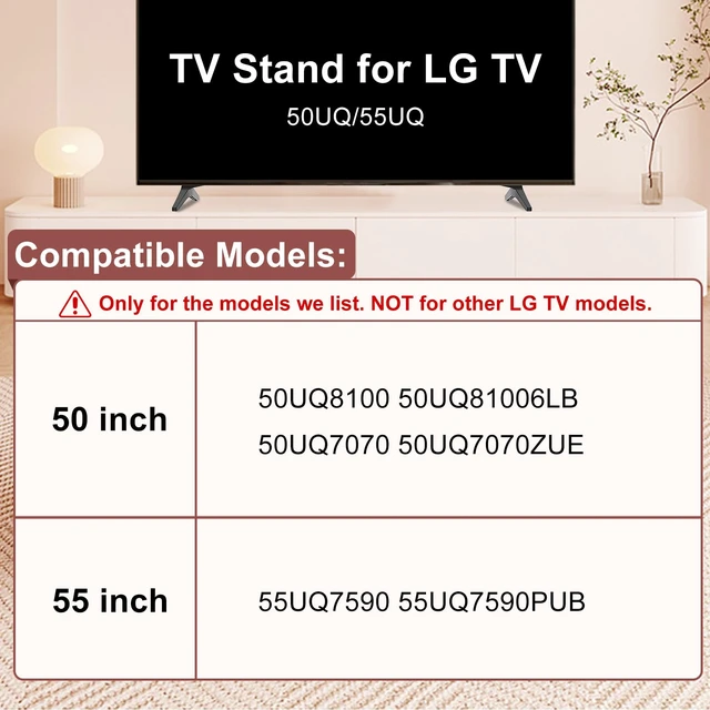 Alt view image 2 of 7 - 50 55 Inch 50UQ/55UQ Series TV Stand for LG TV Legs for 50UQ8100 50UQ81006LB 50UQ7070 50UQ7070ZUE 55UQ7590 55UQ7590PUB MAM643660 Replacement Legs for LG TV, with Screws