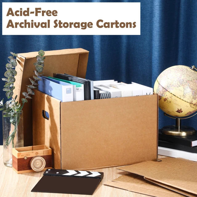 Alt view image 4 of 6 - 5 Pcs 15 x 12 x 10 Inch Archival Storage Cartons Acid Free Bulk Buffered Corrugated Board Ready-to-assemble Photo Storage Box with Removable Lid for Storing Documents Magazines Cards