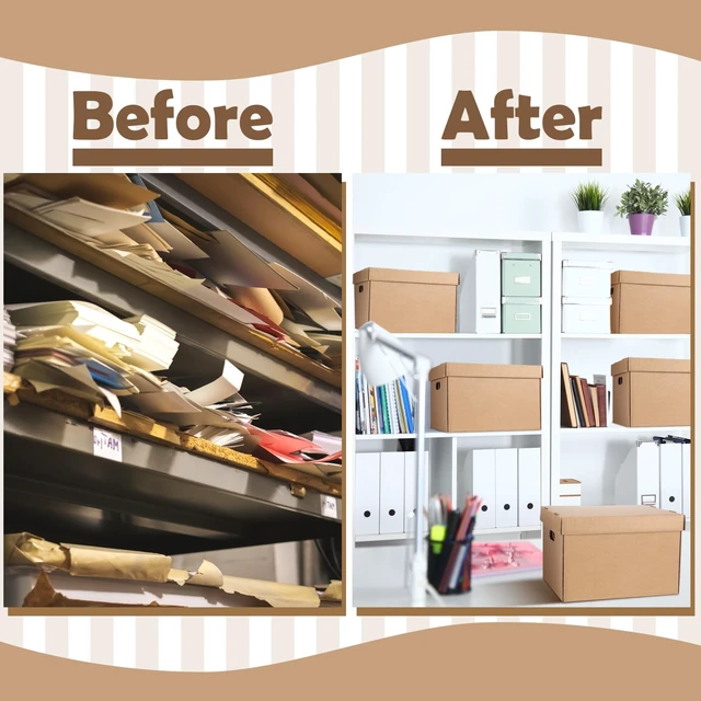 Alt view image 5 of 6 - 5 Pcs 15 x 12 x 10 Inch Archival Storage Cartons Acid Free Bulk Buffered Corrugated Board Ready-to-assemble Photo Storage Box with Removable Lid for Storing Documents Magazines Cards
