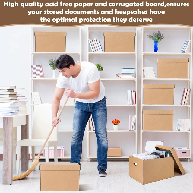 Alt view image 6 of 6 - 5 Pcs 15 x 12 x 10 Inch Archival Storage Cartons Acid Free Bulk Buffered Corrugated Board Ready-to-assemble Photo Storage Box with Removable Lid for Storing Documents Magazines Cards