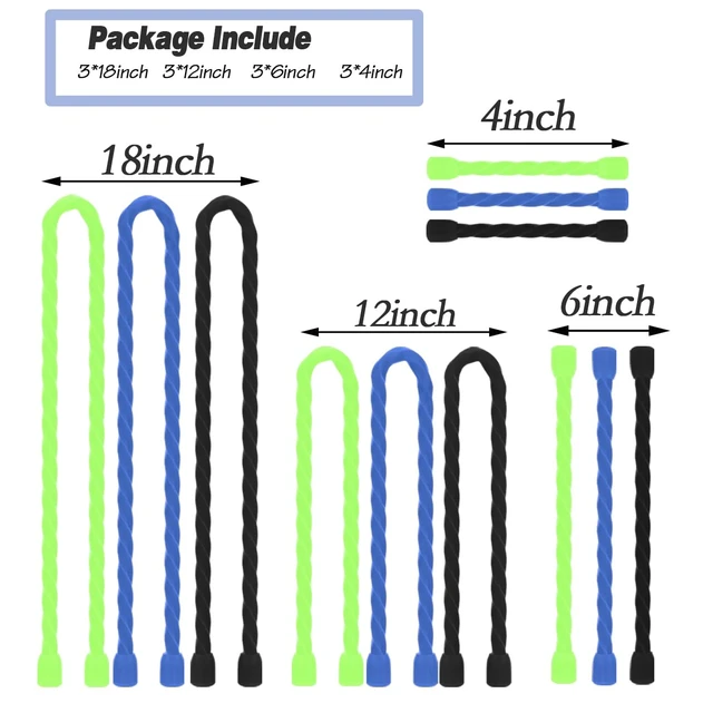Alt view image 2 of 7 - 9PCS 4/6/12 Inch Silicone Cable Ties, Reusable Rubber Twist Ties Set Flexible Silicone, Bendable and Reusable; Strong Grip; for Cord Organizer, Cable Management, Home, Office, Travel