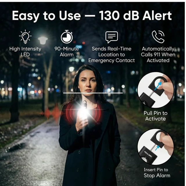 Alt view image 4 of 7 - Personal Alarms for Women Loudest Safety Keychain Self Defense Personal Alarm Siren with SOS & Emergency Call Keychain Alarm for Women Gifts for Teenage Girls Protection for Girls (Black)