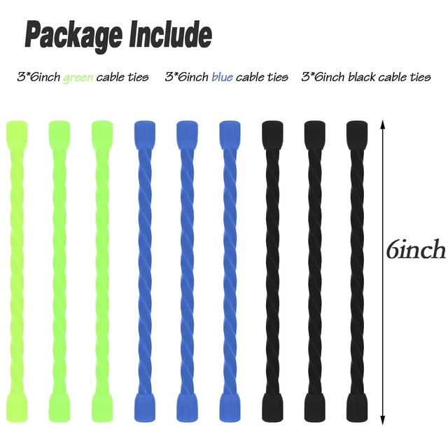 Alt view image 2 of 7 - 9PCS 6 Inch Silicone Cable Ties, Reusable Bendable Rubber Twist Ties Flexible Silicone, Bendable and Reusable; Strong Grip; for Cord Organizer, Cable Management, Home, Office, Travel