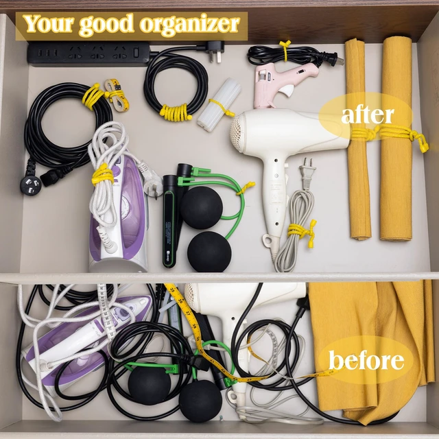 Alt view image 4 of 7 - 9PCS 4/6/12 Inch Silicone Cable Ties, Reusable Rubber Twist Ties Set Flexible Silicone, Bendable and Reusable; Strong Grip; for Cord Organizer, Cable Management, Home, Office, Travel