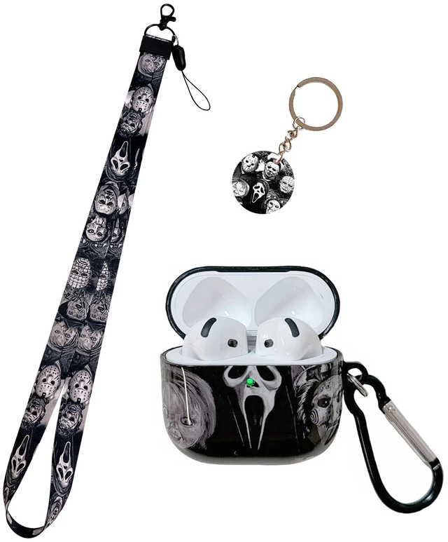 Main image of Cool Thrilling Scream Pattern Air pod 4th Generation 2024 Soft TPU Casewith Horror Keychain and LanyardDesigned for Those who Like Man Women Girl Thrilling Horror Themes