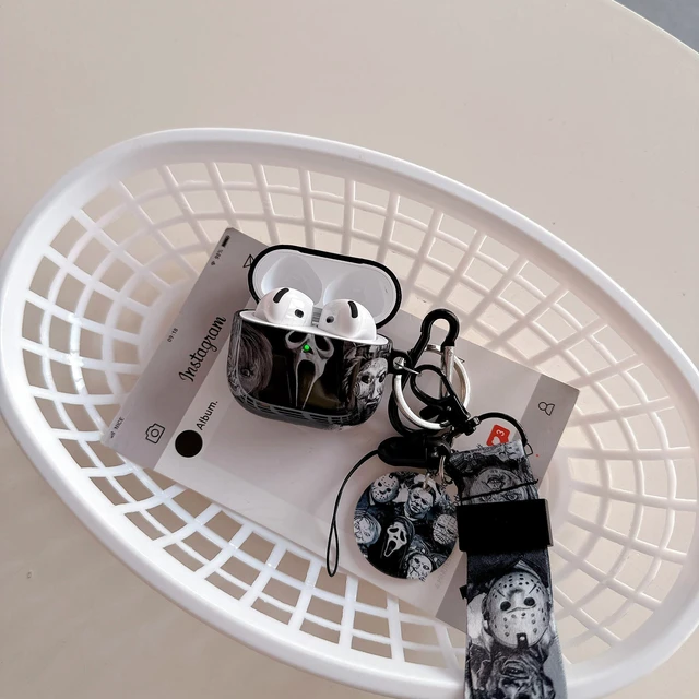 Alt view image 3 of 7 - Cool Thrilling Scream Pattern Air pod 4th Generation 2024 Soft TPU Casewith Horror Keychain and LanyardDesigned for Those who Like Man Women Girl Thrilling Horror Themes