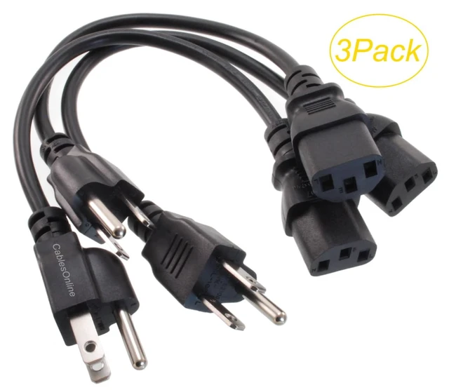 Alt view image 2 of 3 - CablesOnline 3-Pack 1ft. Short 3-Conductor PC Power Cord, 18AWG NEMA 5-15P to IEC-60320-C13 Cable, PC-111-3