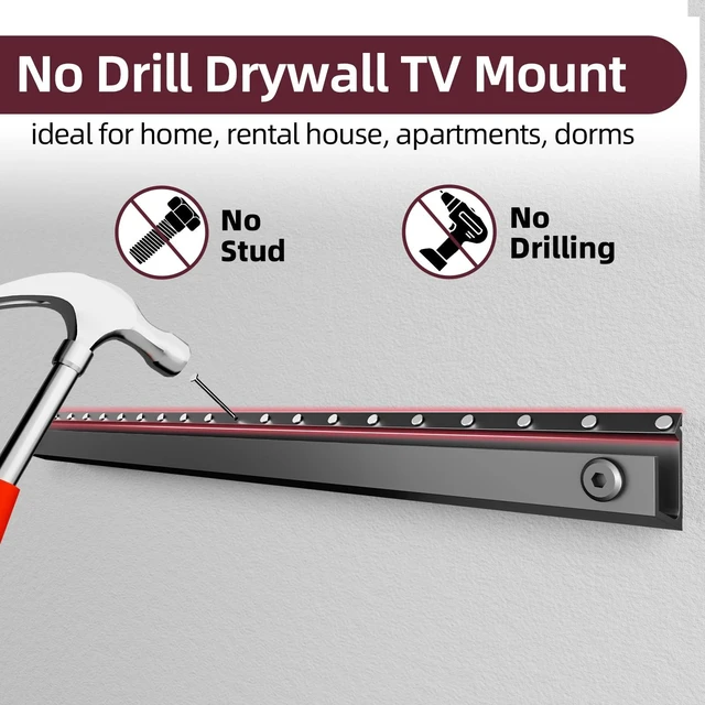 Alt view image 2 of 7 - No Stud TV Wall Mount for Drywall 32-75 Inch, No Drill TV Bracket, Up 150lb Studless TVs Hanger Tilts 5° with Max Vesa 600x400, Low Profile, Tool-Free No Damage Easy Install for Home, Renter