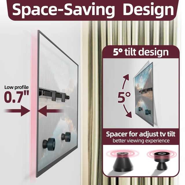 Alt view image 6 of 7 - No Stud TV Wall Mount for Drywall 32-75 Inch, No Drill TV Bracket, Up 150lb Studless TVs Hanger Tilts 5° with Max Vesa 600x400, Low Profile, Tool-Free No Damage Easy Install for Home, Renter