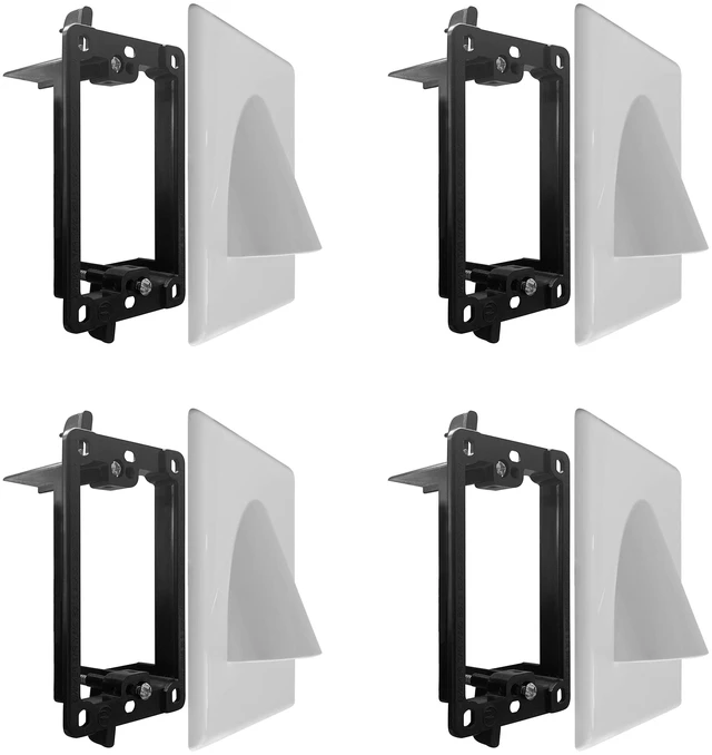 Main image of 4 Pack Wall Plate Cable Pass Through with Bracket - Screwless In Wall Cable Management Kit - Snap ON Wall Plate with Single Gang Low Voltage Mounting Bracket - Decorator Cover for Low Voltage Cables