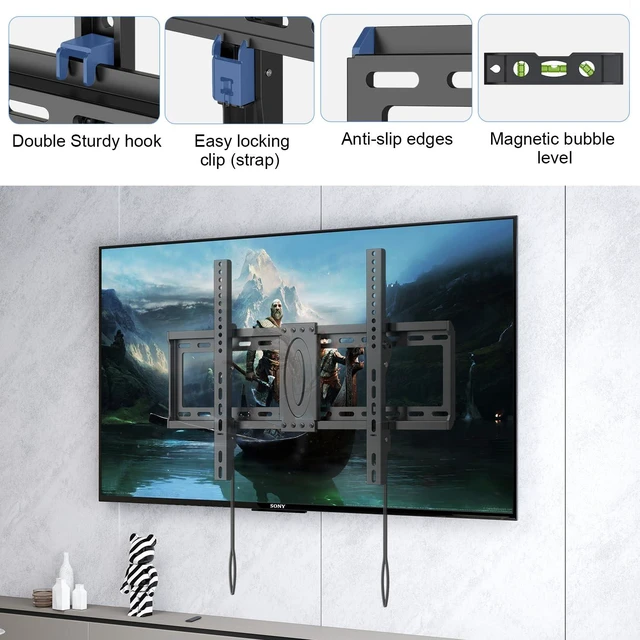 Alt view image 5 of 7 - Tilt TV Wall Mount Bracket for Most 37-82 inch TV, Universal Mount with Max 600x400mm VESA and 132lbs Loading Capacity, Fits Studs 24" Apart, Low Profile with Magnetic Bubble Level (MT5082)