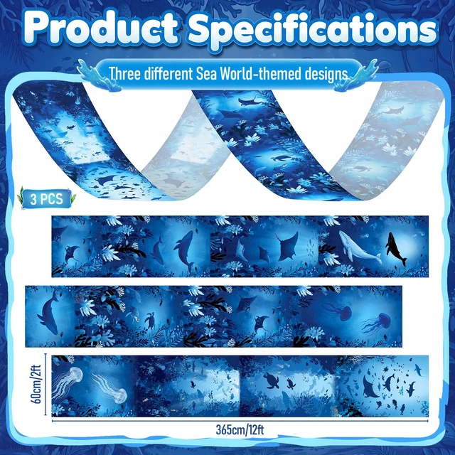 Alt view image 2 of 6 - 3 Pcs Ocean World Ceiling Decorations, 2 x 12 Ft Underwater Theme Hanging Fabric, Sea Creature Party Supplies for Birthday Baby Shower Classroom Photo Backdrop & Event Decor