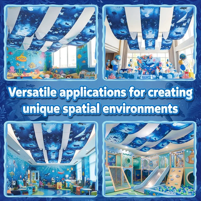 Alt view image 6 of 6 - 3 Pcs Ocean World Ceiling Decorations, 2 x 12 Ft Underwater Theme Hanging Fabric, Sea Creature Party Supplies for Birthday Baby Shower Classroom Photo Backdrop & Event Decor