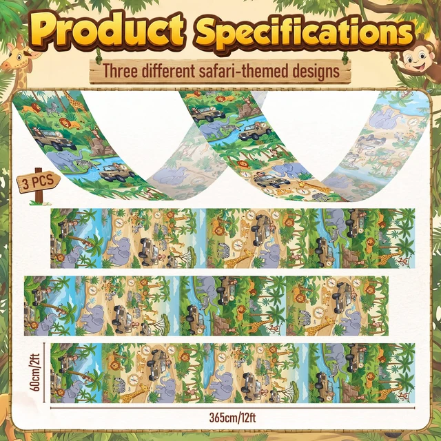 Alt view image 2 of 6 - 3 Pack Jungle Safari Ceiling Decorations for Classroom, 24" x 12 ft Rainforest Animal Hanging Banners, Safari Theme Decor for Kids Birthday Party Sunday School Classroom Transformation