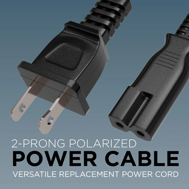 Alt view image 2 of 7 - Polarized 2-Prong Power Cord 8 FT - AC Power Supply Cable With Square/Round Plug for Satellite, CATV, Game Systems, & More - NEMA 1-15P to C7 C8 / IEC 320 - 8 Feet (2.4 Meters), Black