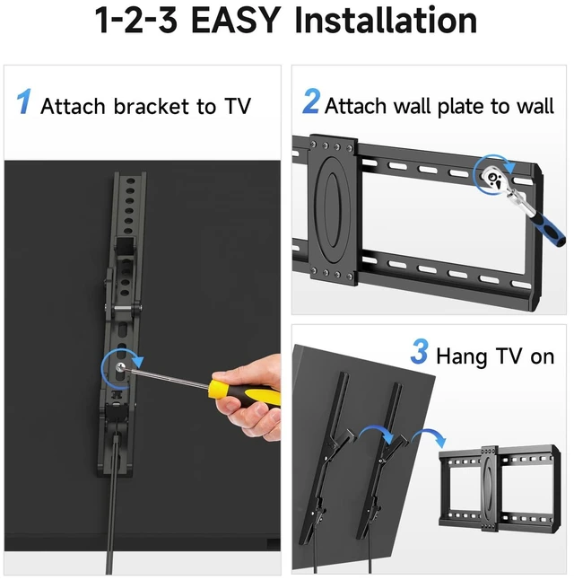 Alt view image 6 of 7 - Tilt TV Wall Mount Bracket for Most 37-82 inch TV, Universal Mount with Max 600x400mm VESA and 132lbs Loading Capacity, Fits Studs 24" Apart, Low Profile with Magnetic Bubble Level (MT5082)