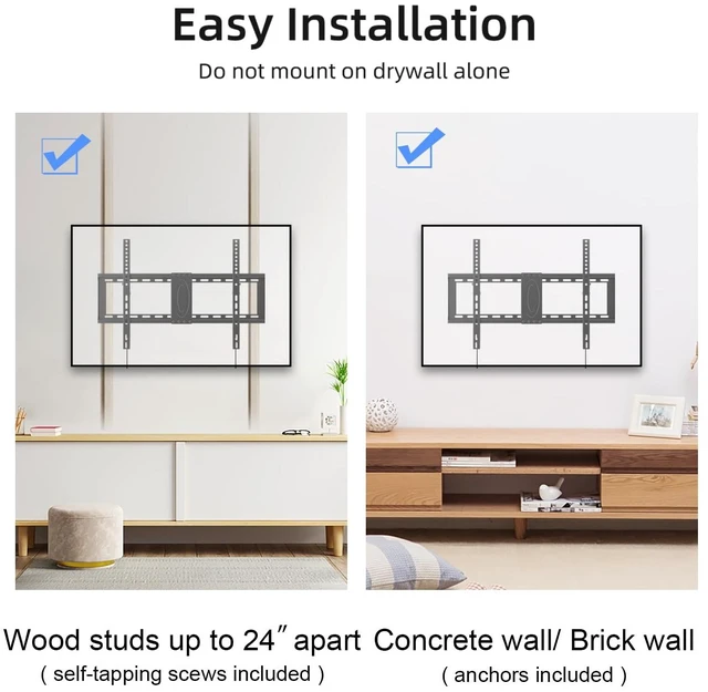 Alt view image 7 of 7 - Tilt TV Wall Mount Bracket for Most 37-82 inch TV, Universal Mount with Max 600x400mm VESA and 132lbs Loading Capacity, Fits Studs 24" Apart, Low Profile with Magnetic Bubble Level (MT5082)