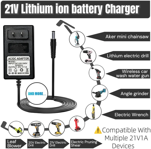 Alt view image 5 of 7 - 21V 1A Lithium Battery Charger Compatible with Mini Chainsaw, Power Tools Lithium Battery Charger, for Aker/Saker/Seyvum/O-Conn/Jujubean/DINSHARE/VTEK,20V/21V Chainsaw with LED Indicator