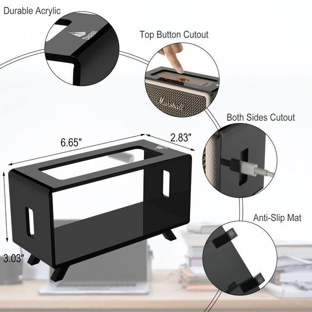 Alt view image 2 of 7 - Acrylic Desktop Stand Holder Compatible with Marshall Emberton/Emberton II/Emberton III Speaker, Table Holder Display Shelf Speaker Desktop Stand Shelf (Black)