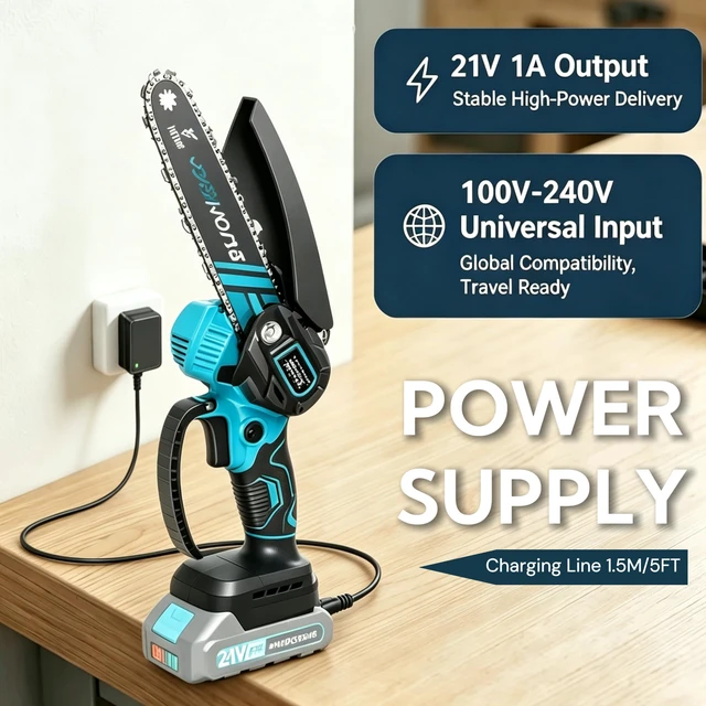 Alt view image 7 of 7 - 21V 1A Lithium Battery Charger Compatible with Mini Chainsaw, Power Tools Lithium Battery Charger, for Aker/Saker/Seyvum/O-Conn/Jujubean/DINSHARE/VTEK,20V/21V Chainsaw with LED Indicator