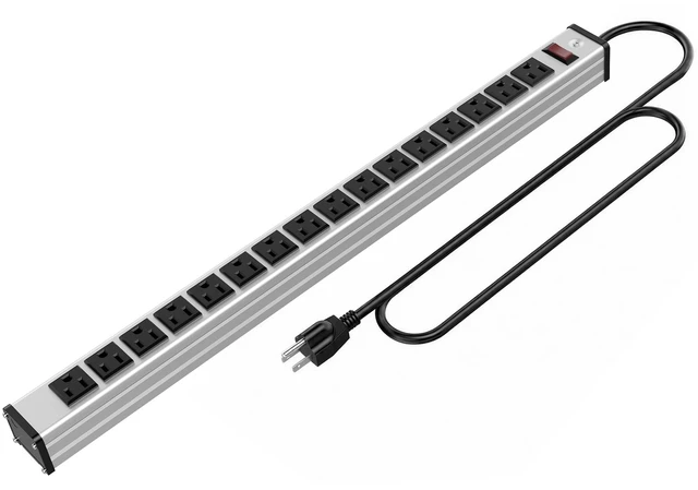 Main image of Long Heavy Duty 16 Outlets Metal Socket Power Strip,6Ft Extension Cord with Circuit Breaker, Mounting Brackets Included, Workshop/Industrial use, ETL Certified