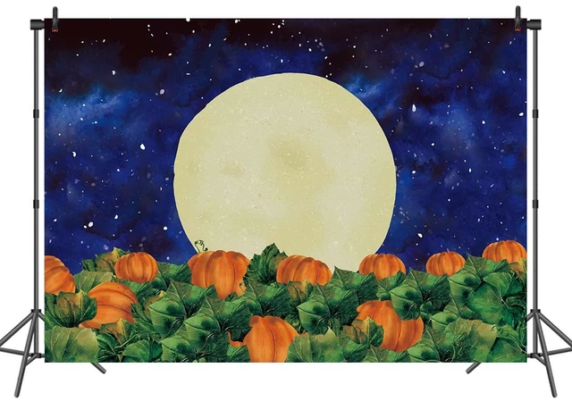 Alt view image 5 of 7 - Fall Halloween Backdrop for Photography Full Moon Night Pumpkin Background Pumpkin Patch Banner for Kids Baby Shower Birthday Party Cake Table Banner Studio Photography Props
